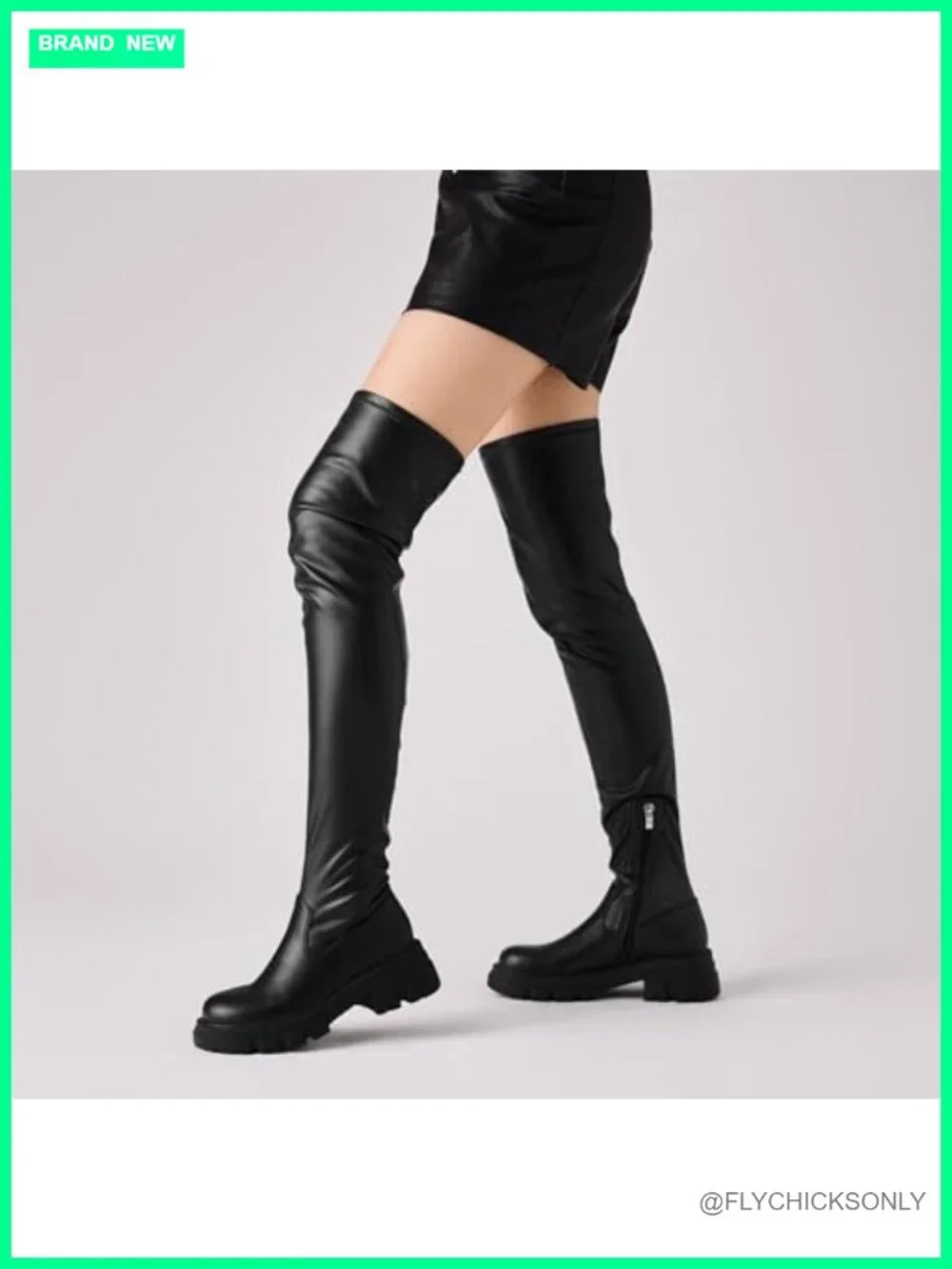 Faux Leather Stretchy Over the Knee Thigh High Boots Chunky Heels Lug Sole